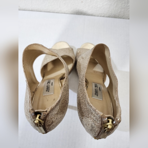 Jimmy Choo Women Shoes Gold Glitter Peep Toe Platform Heels EU 39 US 9 - Picture 5 of 10